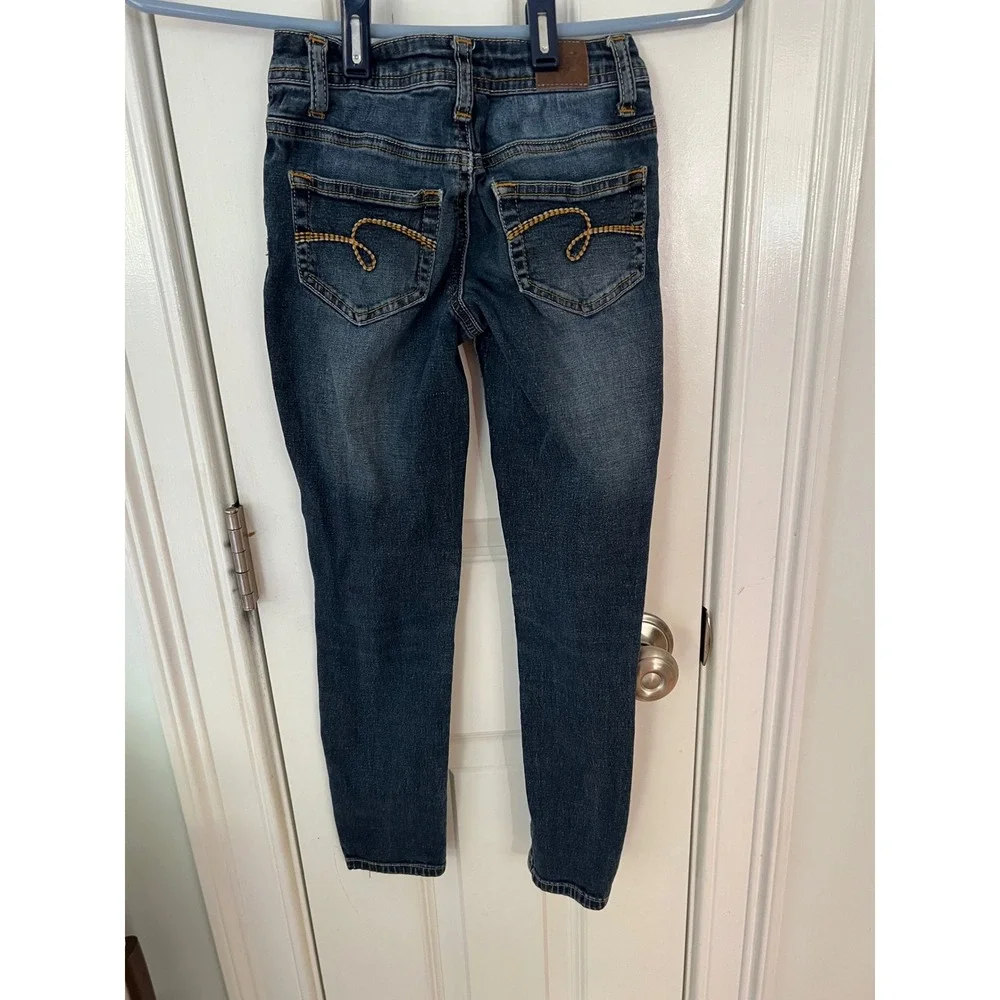 Justice Girls Simply Low Skinny Jeans Dark Wash Denim Rose Gold Hardware Size 7S